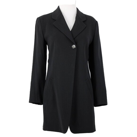 Kenzo Sz 8 Black Lined Collared One Button Pockets 100% Wool Acetate Jacket - Picture 1 of 15